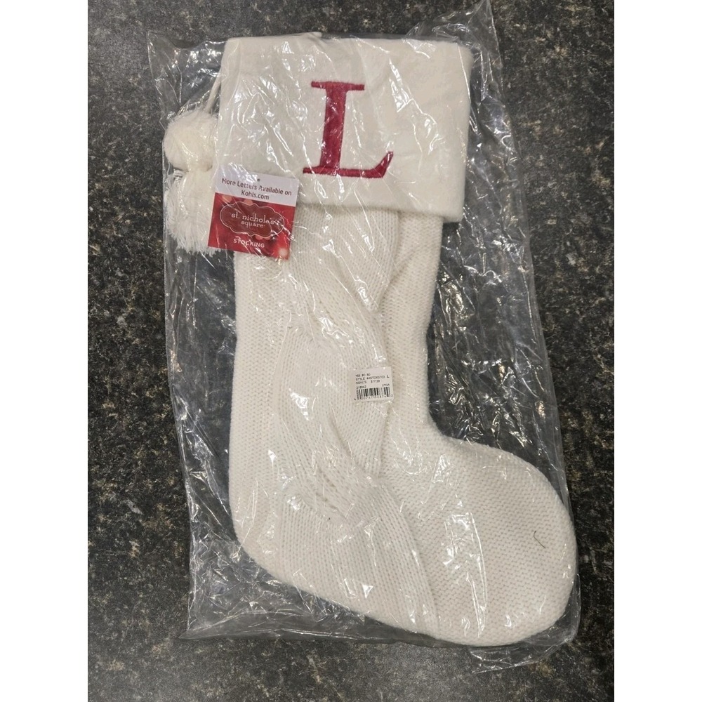 St. Nicholas Square Ivory Cable Knit Christmas Stocking‎ Red "L" *NEW*